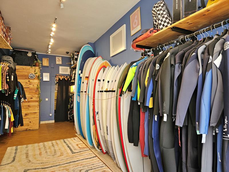 Selection of Surfboards and wetsuits at Jah Shaka